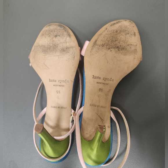 Kate Spade color block Bow detail Sandals. Green Pink Blue Sz 9.5 - Picture 9 of 9